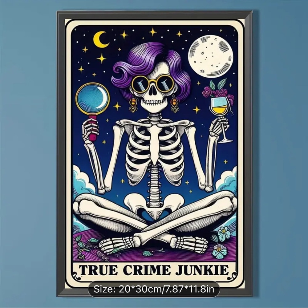 True Crime Junkie DIY Diamond Painting Kit – 40x60cm Skeleton Art for Adults